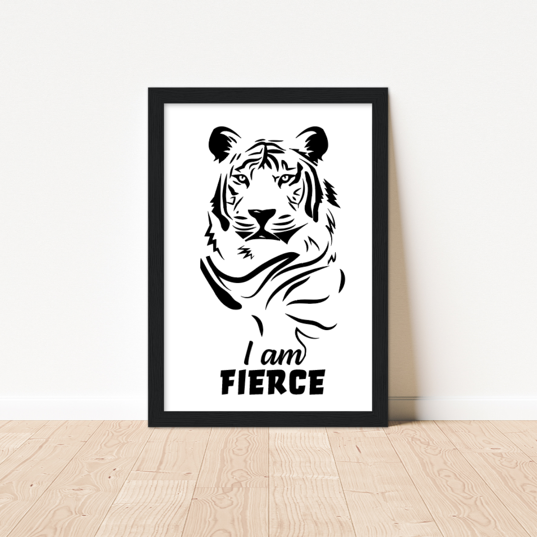 Chemo Gifts for Cancer Patients - one line Art Print - Cancer Treatment Gifts - Chemotherapy & Radiotherapy - Positivity quotes - Black Frame - Tiger art