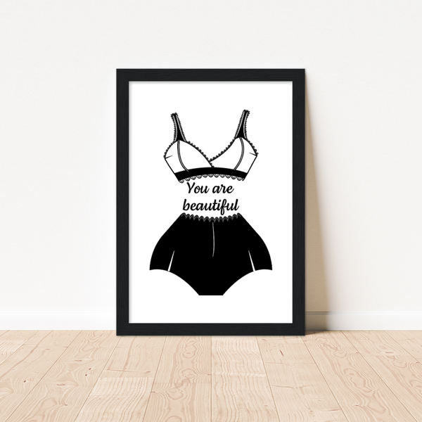 Fashion Illustration graphic art design | Chemo Gifts - Wall art prints UK - Cancer Treatment Gifts - Chemotherapy & Radiotherapy - Motivational quotes - Black Frame