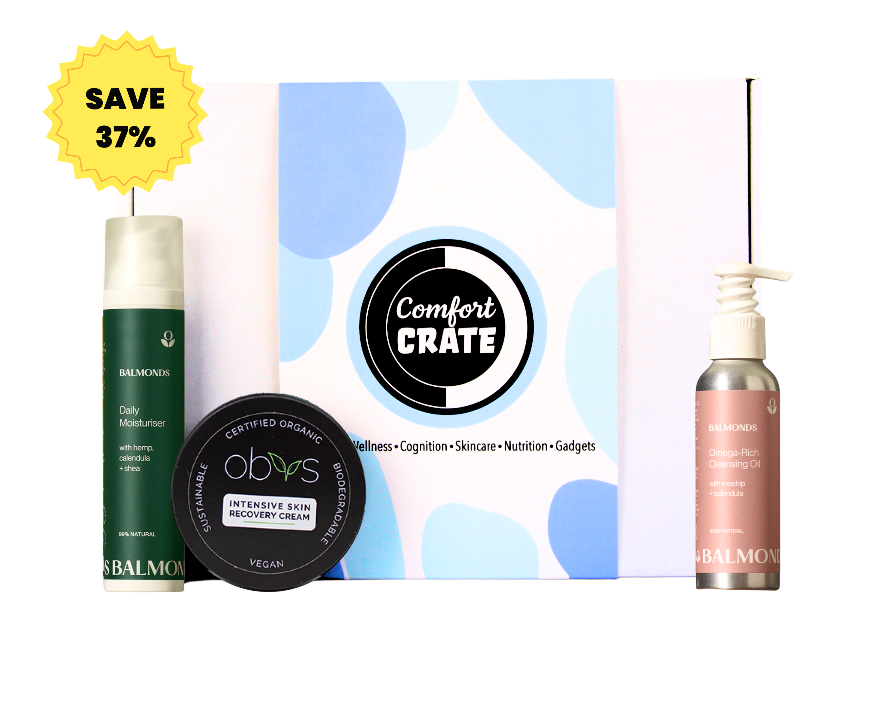 Gift box containing skincare products designed for sensitive skin during chemotherapy.